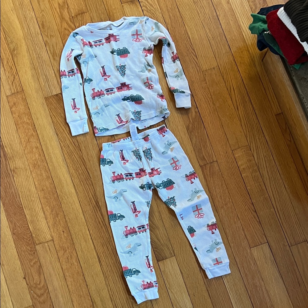 Carter's White and Red Train Pajama Set